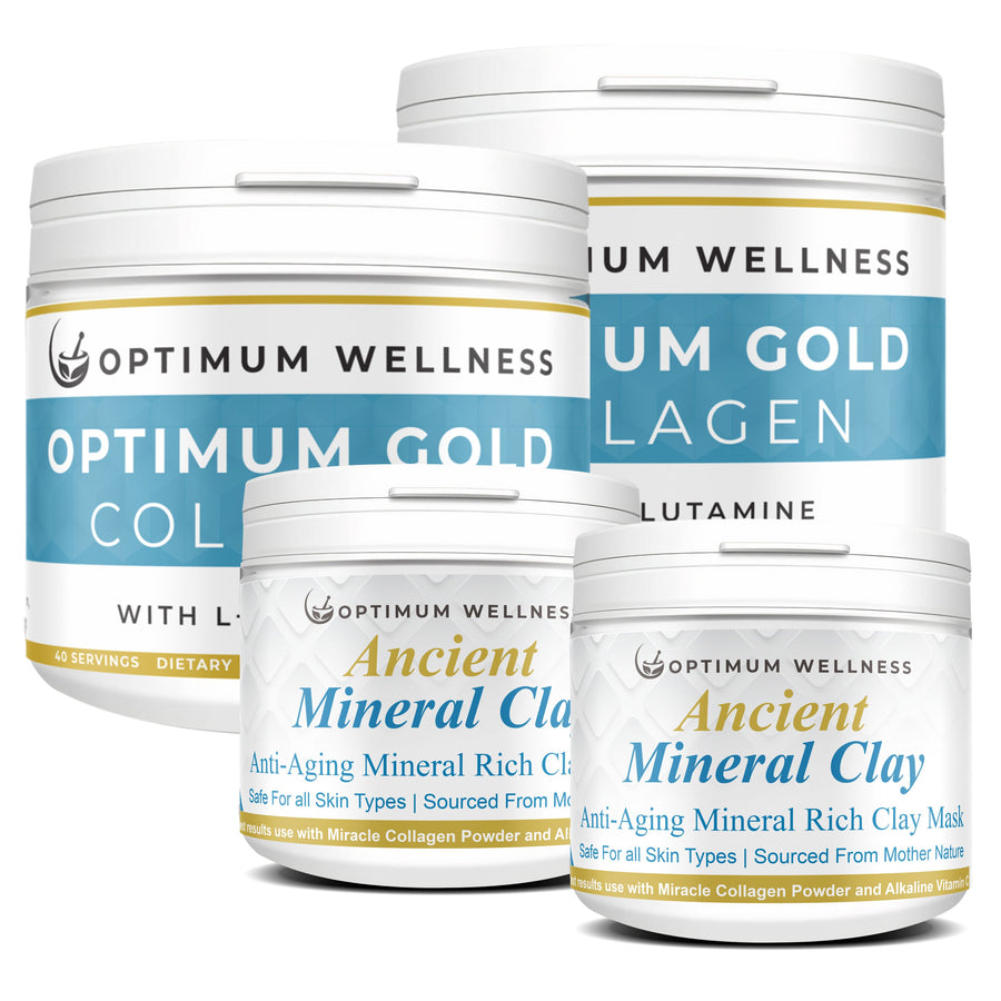 Optimum Gold Collagen 10,000mg with L-Glutamine 2,000mg & Free Clay Mask -Best tasting collagen on the market no nasty artificial flavours - 42 days of supply